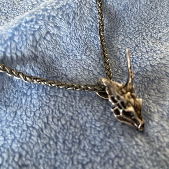 Matte Silver Dragon Skull Pendant - Picture 3 of 5